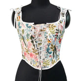 Vintage Floral Print Lace Up Corset Sleeveless Crop Top